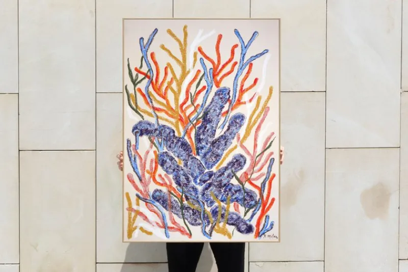 Pamono Romina Milano, Blue Coral Seascape, 2025, Mixed Media on Paper> Work On Paper
