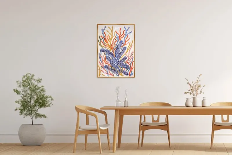 Pamono Romina Milano, Blue Coral Seascape, 2025, Mixed Media on Paper> Work On Paper