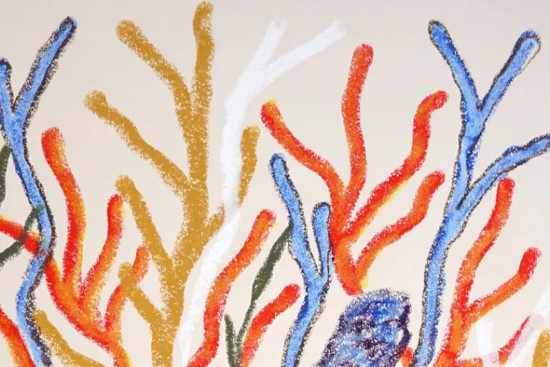 Pamono Romina Milano, Blue Coral Seascape, 2025, Mixed Media on Paper> Work On Paper