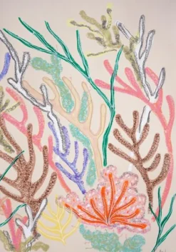 Clearance Pamono Romina Milano, Coral Diptych in Pastel Tones, 2025, Gouache Crayon on Watercolor Paper