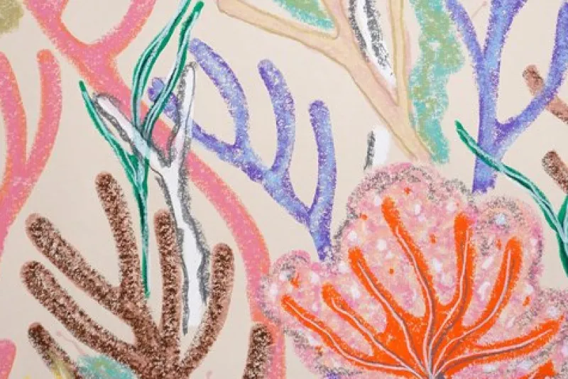 Clearance Pamono Romina Milano, Coral Diptych in Pastel Tones, 2025, Gouache Crayon on Watercolor Paper