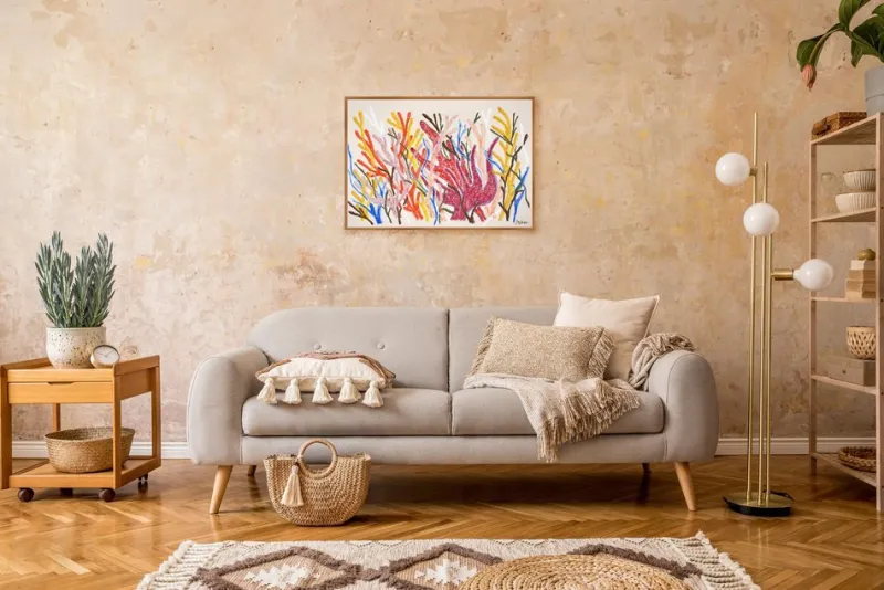 Hot Pamono Romina Milano, Fire Corals, Biomorphic Seascape, 2025, Mixed Media on Paper