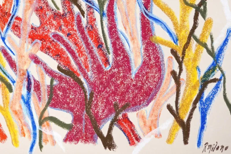 Hot Pamono Romina Milano, Fire Corals, Biomorphic Seascape, 2025, Mixed Media on Paper
