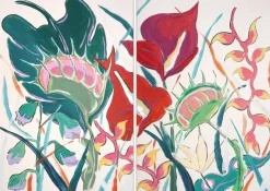 Pamono Romina Milano, Large Diptych of Exotic Flowers, 2025, Acrylic Painting and India Ink on Watercolor Paper> Work On Paper