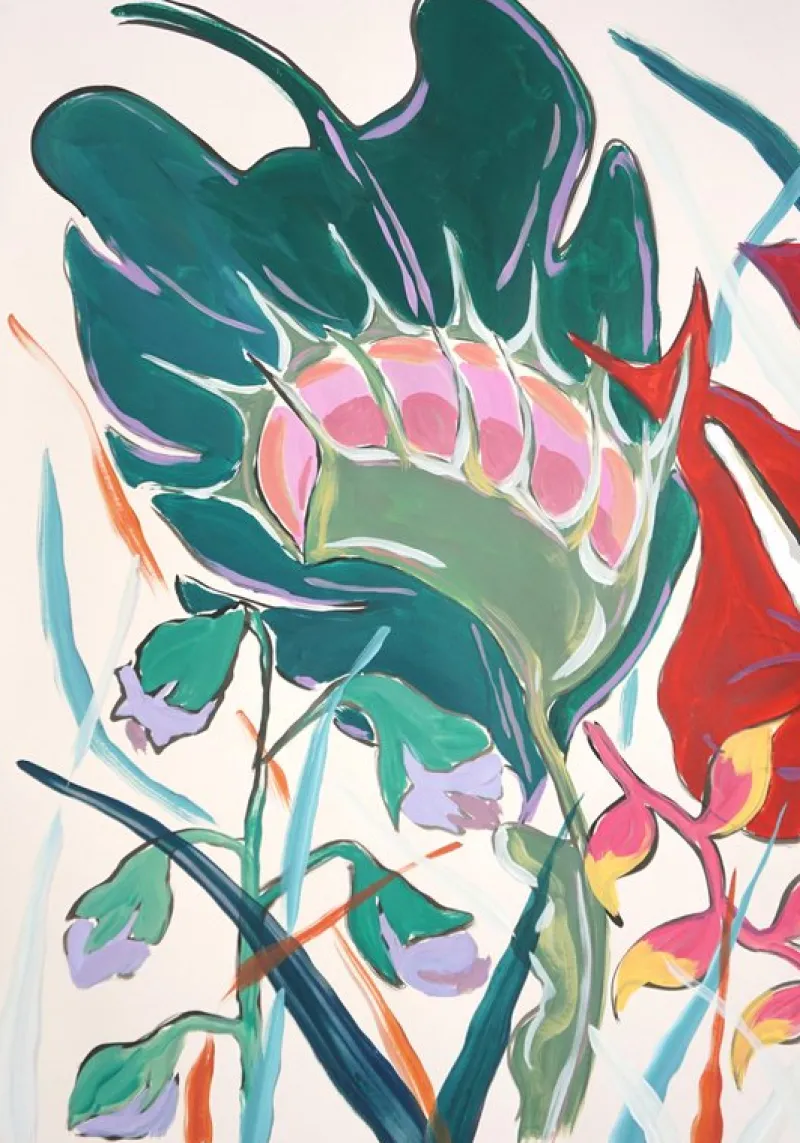 Pamono Romina Milano, Large Diptych of Exotic Flowers, 2025, Acrylic Painting and India Ink on Watercolor Paper> Work On Paper