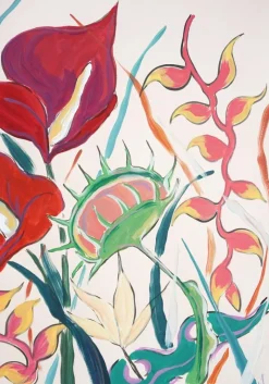 Pamono Romina Milano, Large Diptych of Exotic Flowers, 2025, Acrylic Painting and India Ink on Watercolor Paper><noscript><img width=