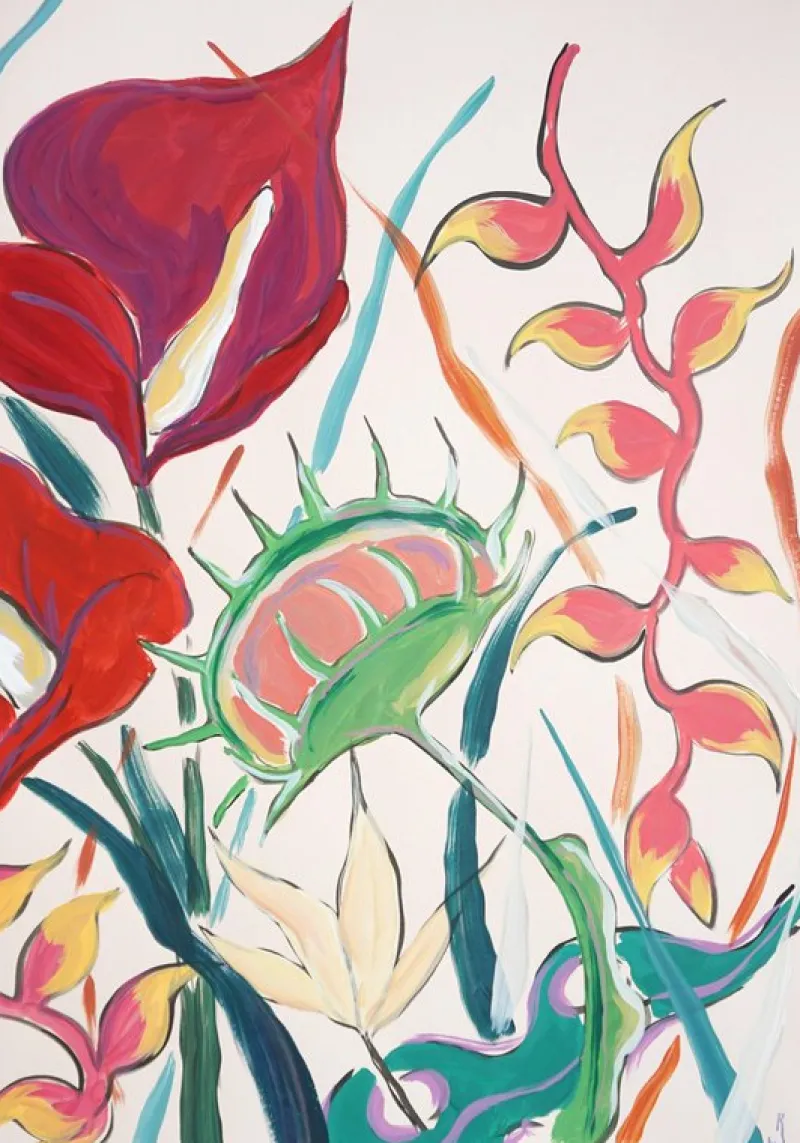 Pamono Romina Milano, Large Diptych of Exotic Flowers, 2025, Acrylic Painting and India Ink on Watercolor Paper> Work On Paper