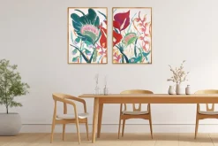 Pamono Romina Milano, Large Diptych of Exotic Flowers, 2025, Acrylic Painting and India Ink on Watercolor Paper><noscript><img width=