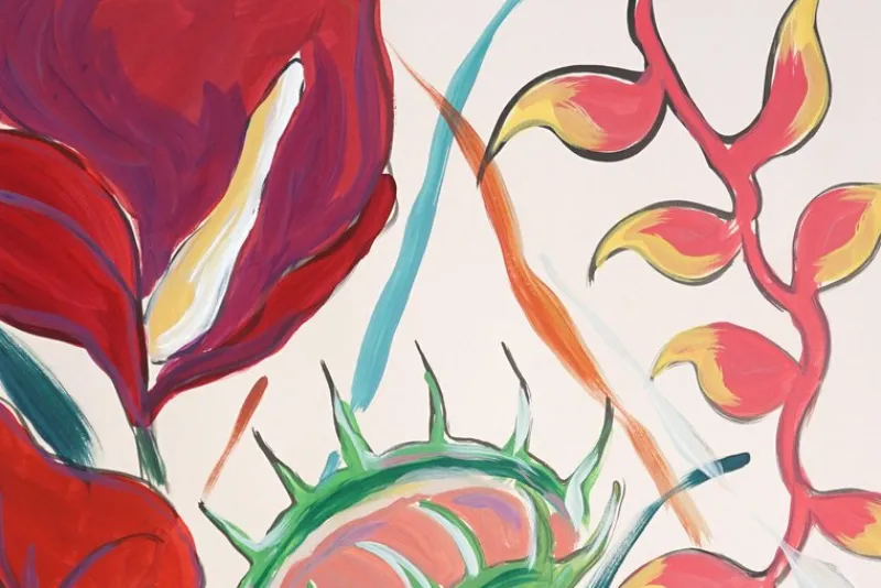 Pamono Romina Milano, Large Diptych of Exotic Flowers, 2025, Acrylic Painting and India Ink on Watercolor Paper> Work On Paper