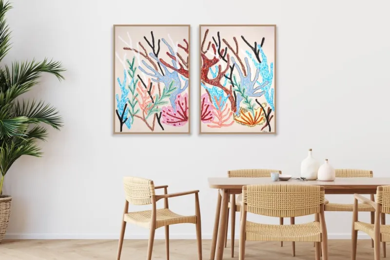 Discount Pamono Romina Milano, Pastel Coral Reef in Pink Diptych, 2025, Gouache on Paper