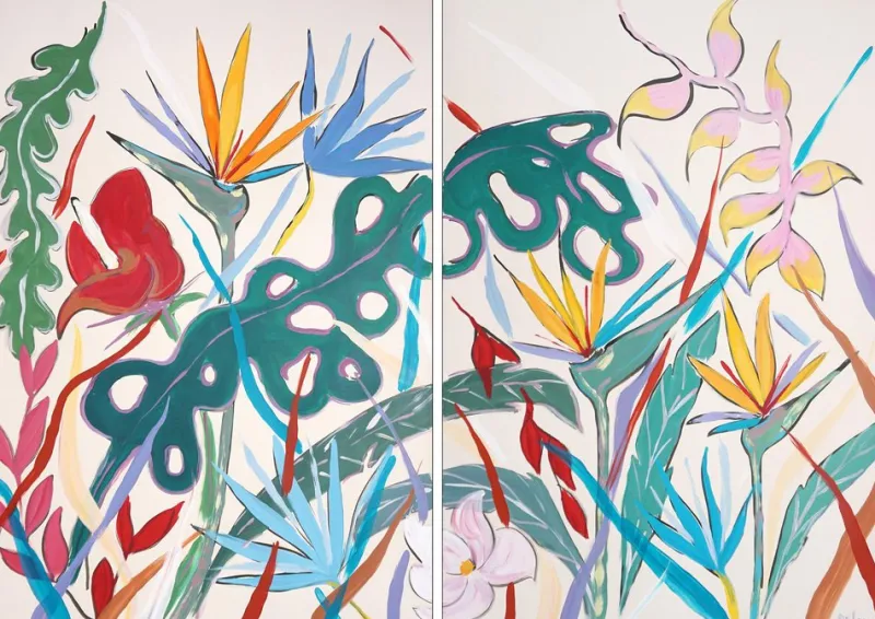 Pamono Romina Milano, Tropical Abundance Diptych, 2025, Mixed Media on Paper> Work On Paper
