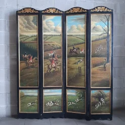 Best Pamono Room Divider in Black Wood with Painted Landscape, 1980s