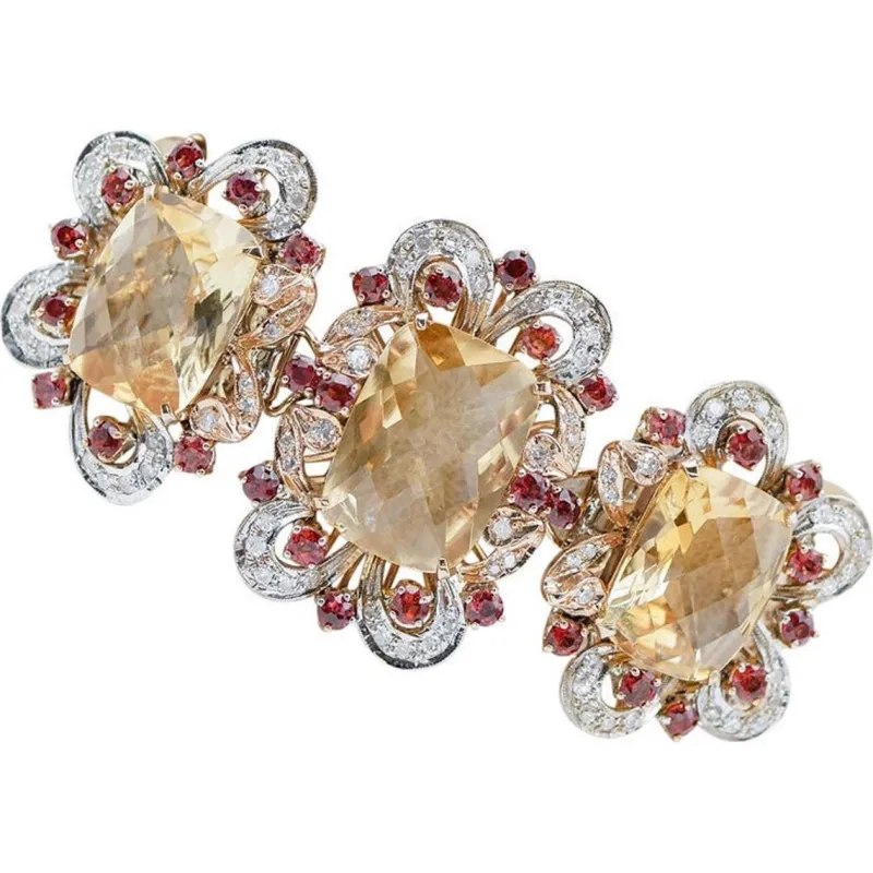 Pamono Rose and White Gold Bracelet with Topaz, Garnet and Diamond> Bracelets