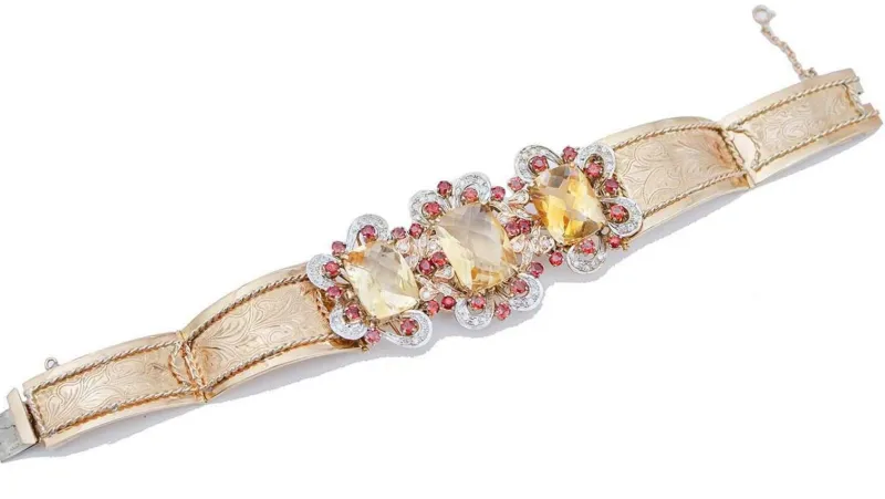 Pamono Rose and White Gold Bracelet with Topaz, Garnet and Diamond> Bracelets