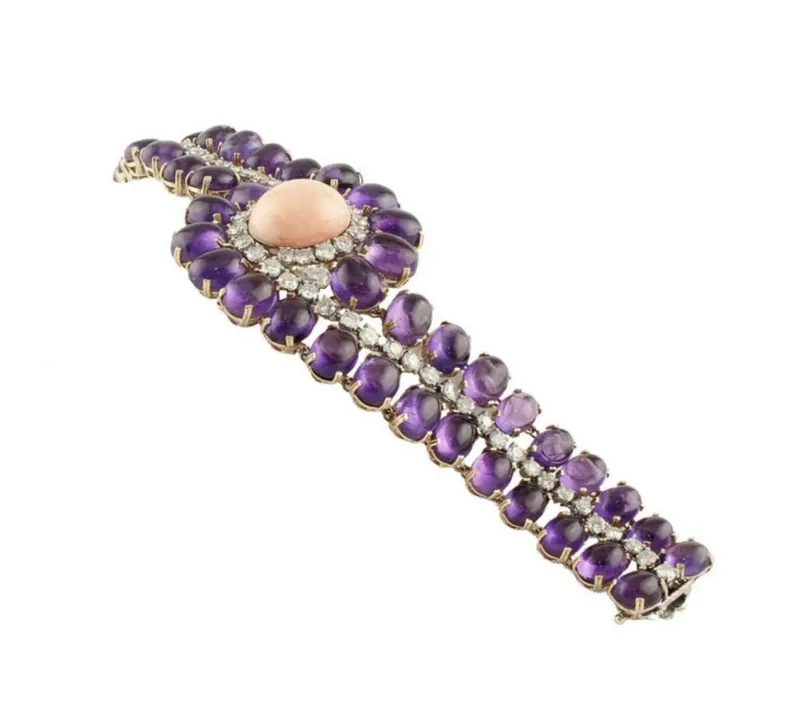Pamono Rose and White Gold Bracelet with Amethysts and Diamonds> Bracelets