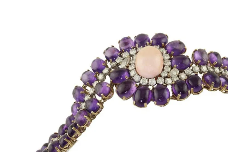 Pamono Rose and White Gold Bracelet with Amethysts and Diamonds> Bracelets