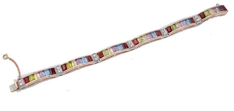 Outlet Pamono Rose and White Gold Bracelet with Garnets and Peridots
