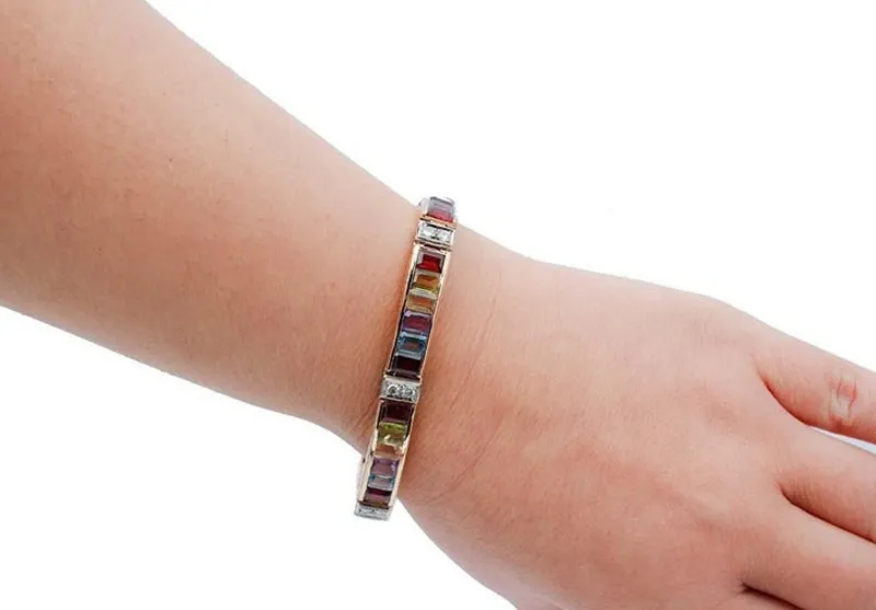 Outlet Pamono Rose and White Gold Bracelet with Garnets and Peridots