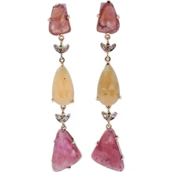 Best Pamono Rose and White Gold Dangle Earrings with Sapphires, Tsavorites and Diamonds, Set of 2
