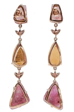 Best Pamono Rose and White Gold Dangle Earrings with Sapphires, Tsavorites and Diamonds, Set of 2