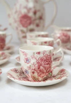 Pamono Rose Chintz English Coffee Service from Johnson Bros, 1980s, Set of 27> Coffee & Tea Service