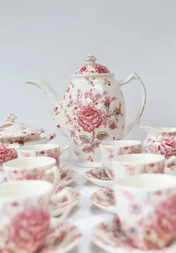Pamono Rose Chintz English Coffee Service from Johnson Bros, 1980s, Set of 27><noscript><img width=
