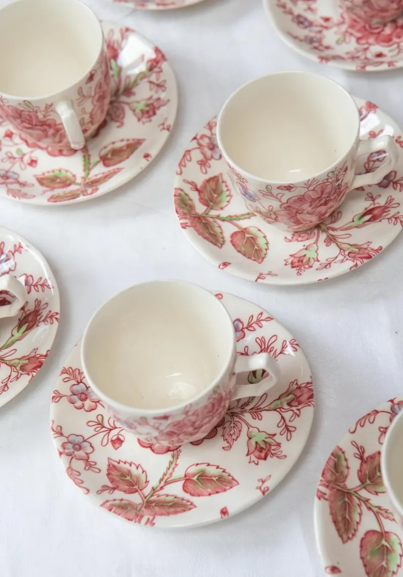 Pamono Rose Chintz English Coffee Service from Johnson Bros, 1980s, Set of 27> Coffee & Tea Service