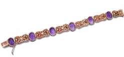 Pamono Rose Gold and Silver Bracelet with Amethysts and Emeralds><noscript><img width=