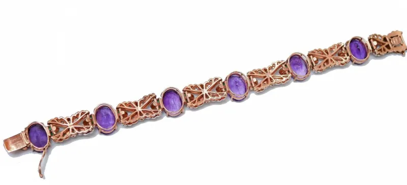 Pamono Rose Gold and Silver Bracelet with Amethysts and Emeralds> Bracelets