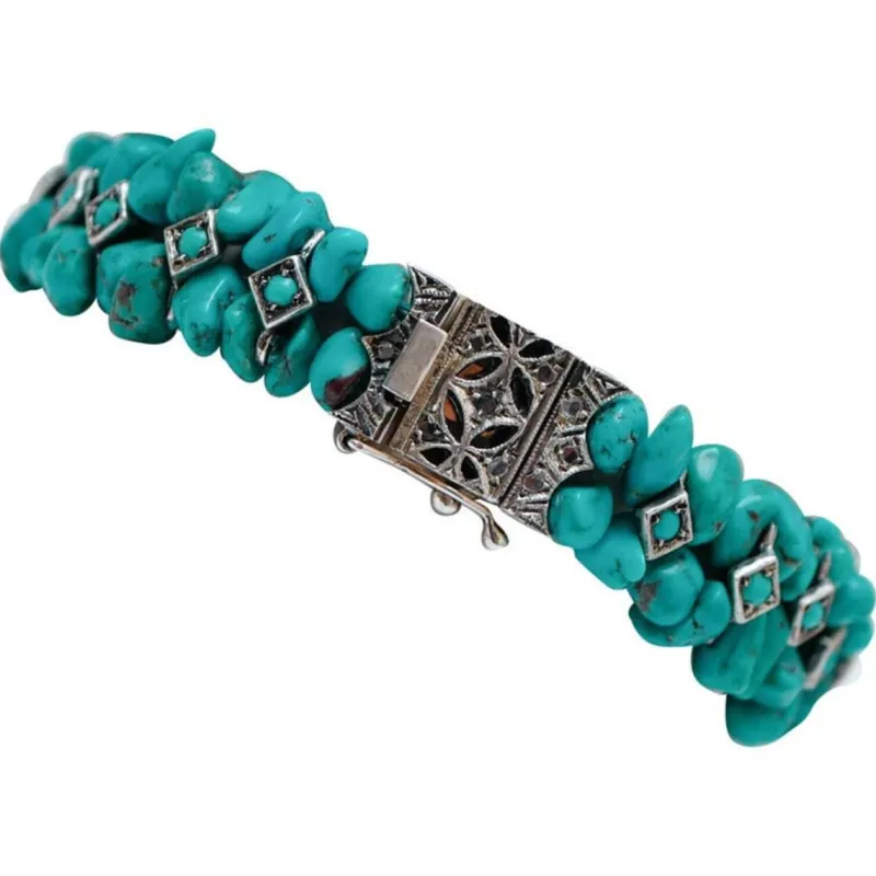 Online Pamono Rose Gold and Silver Bracelet with Diamonds and Turquoise