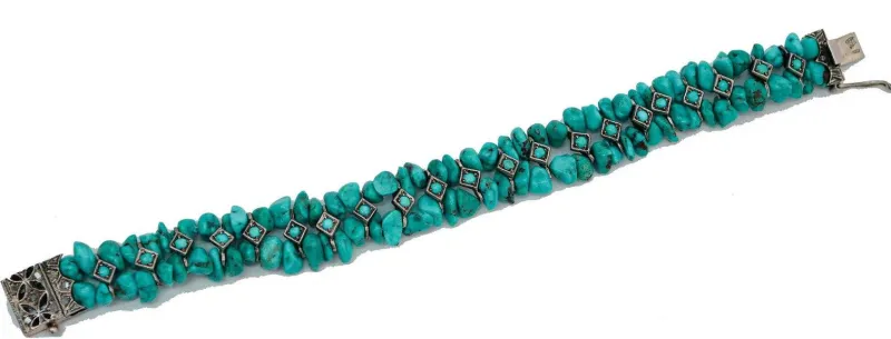Online Pamono Rose Gold and Silver Bracelet with Diamonds and Turquoise