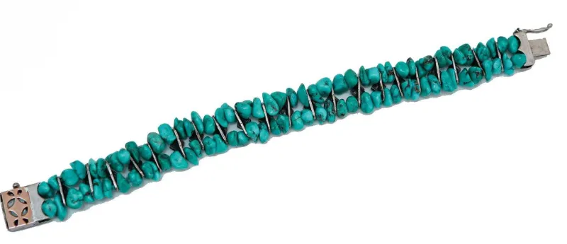 Online Pamono Rose Gold and Silver Bracelet with Diamonds and Turquoise