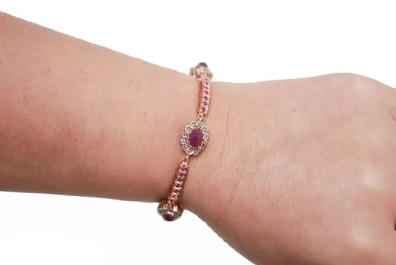 Hot Pamono Rose Gold and Silver Bracelet with Rubies and Diamonds