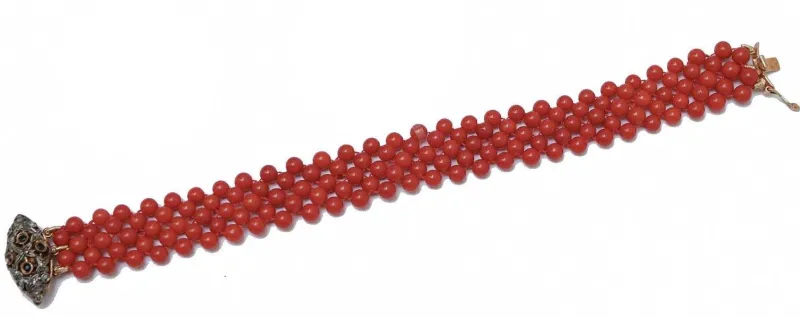 Pamono Rose Gold and Silver Bracelet with Coral, Sapphires and Diamonds> Bracelets
