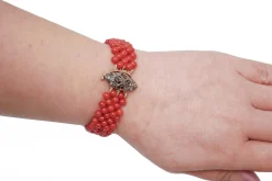 Pamono Rose Gold and Silver Bracelet with Coral, Sapphires and Diamonds><noscript><img width=