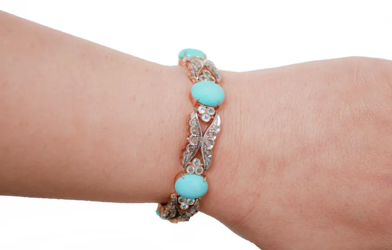 Clearance Pamono Rose Gold and Silver Bracelet with Turquoise and Aquamarine