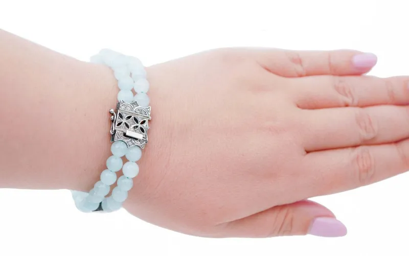 Pamono Rose Gold and Silver Bracelet with Aquamarine and Diamonds