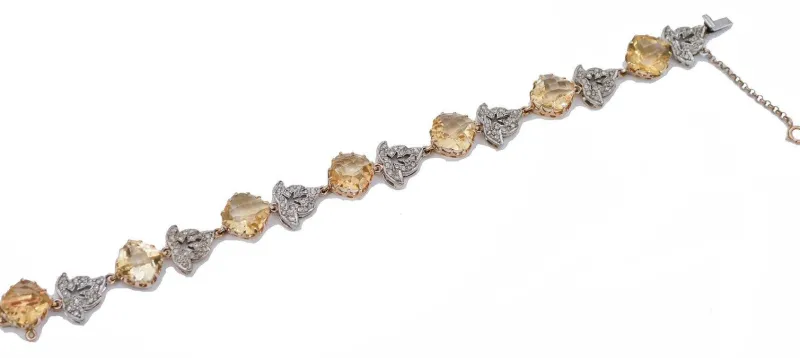 Pamono Rose Gold and Silver Bracelet with Diamonds and Yellow Topaz> Bracelets