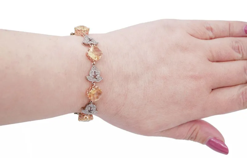 Pamono Rose Gold and Silver Bracelet with Diamonds and Yellow Topaz> Bracelets