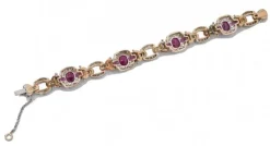 Pamono Rose Gold and Silver Bracelet with Rubies and Diamonds