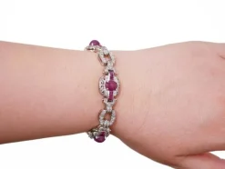 Pamono Rose Gold and Silver Bracelet with Rubies and Diamonds