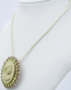 Pamono Rose Gold and Silver Brooch or Pendant Necklace Lava Stone, Peridots, Topazs and Diamonds><noscript><img width=