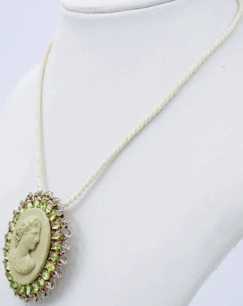 Pamono Rose Gold and Silver Brooch or Pendant Necklace Lava Stone, Peridots, Topazs and Diamonds> Brooches