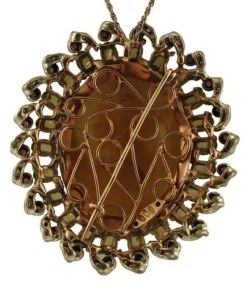 Pamono Rose Gold and Silver Cameo Pendant or Brooch with Peridot, Diamonds and Rubies><noscript><img width=