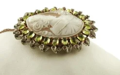 Pamono Rose Gold and Silver Cameo Pendant or Brooch with Peridot, Diamonds and Rubies><noscript><img width=