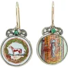 Hot Pamono Rose Gold and Silver Earrings with Emeralds, Diamonds and Stones, Set of 2