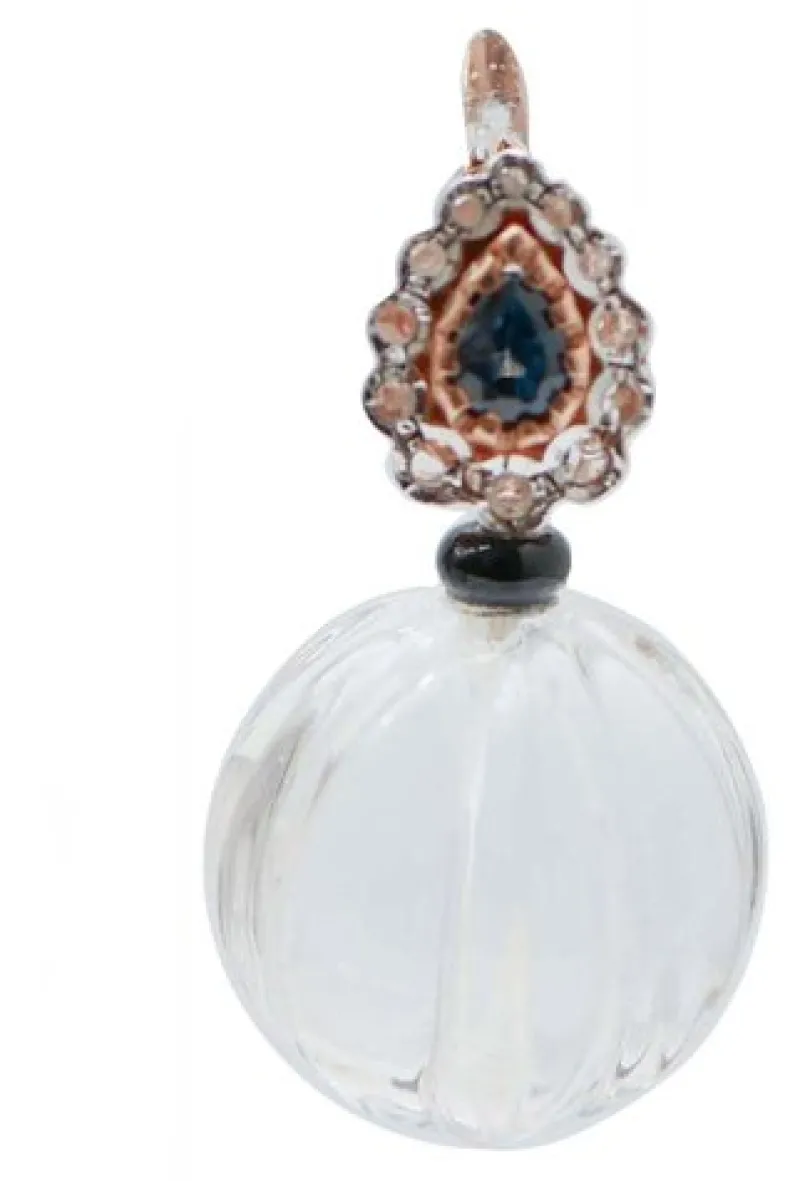 Hot Pamono Rose Gold and Silver Earrings with Rock Crystal, Onyx, Diamonds and Sapphires, Set of 2