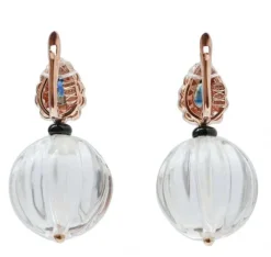 Hot Pamono Rose Gold and Silver Earrings with Rock Crystal, Onyx, Diamonds and Sapphires, Set of 2