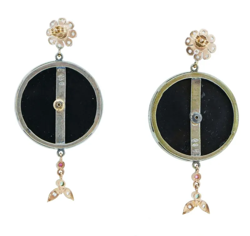 Pamono Rose Gold and Silver Earrings with Diamonds, Set of 2> Earrings