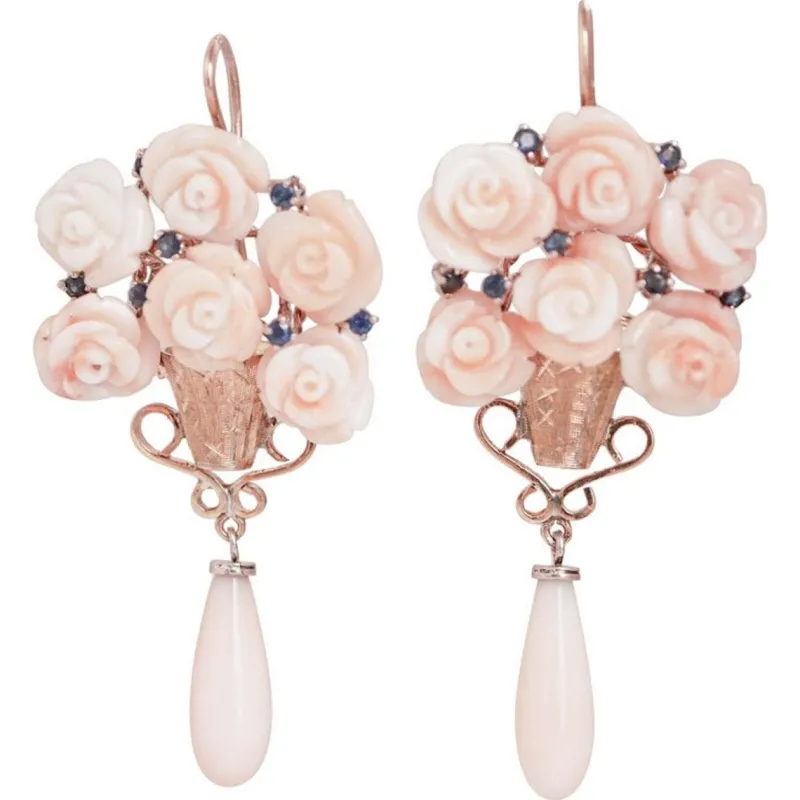 Pamono Rose Gold and Silver Earrings with Coral and Sapphires, Set of 2> Earrings